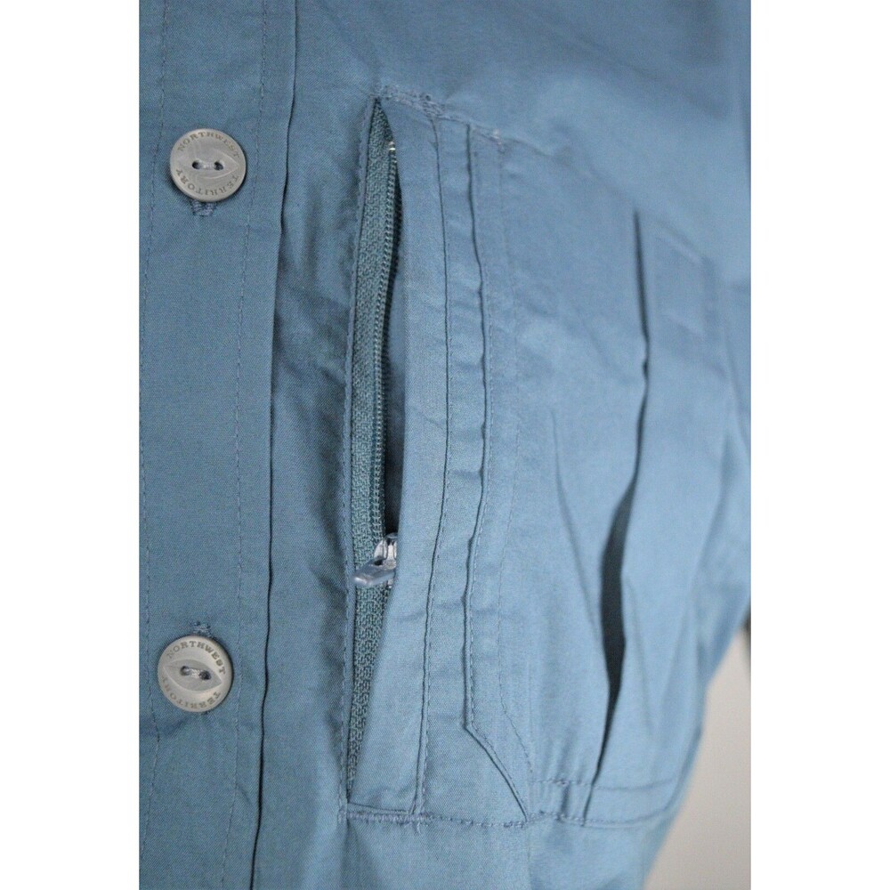 Northwest Territory Men's Size M Blue Fishing Button Front Vented Safari Shirt - Picture 4 of 12